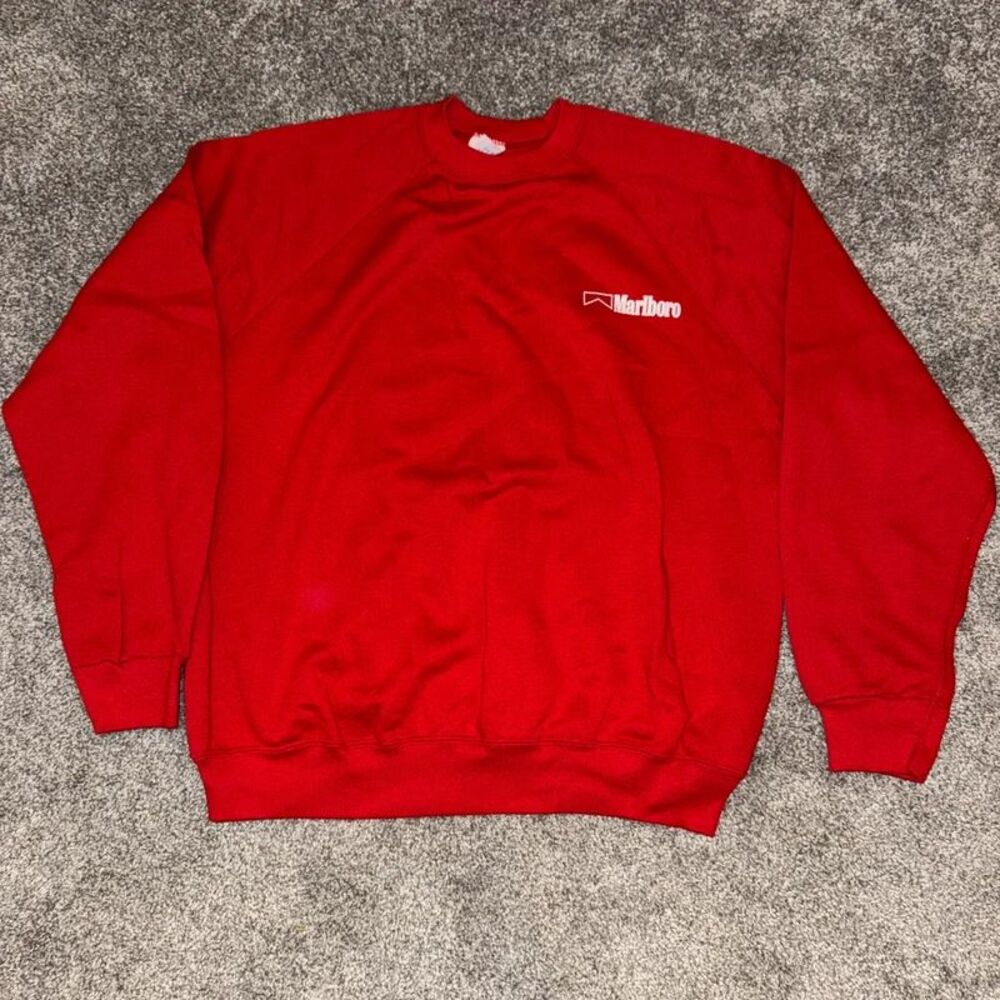 Vintage 80s/90s Marlboro Cigarette Promo Red Raglan Crewneck Sweatshirt XL